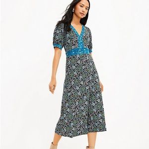 NWT Loft Paisley Button V-Neck Midi Dress